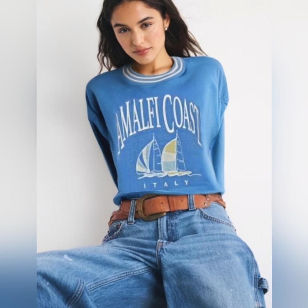 Abercrombie & Fitch Amalfi Coast Blue Graphic Sweatshirt